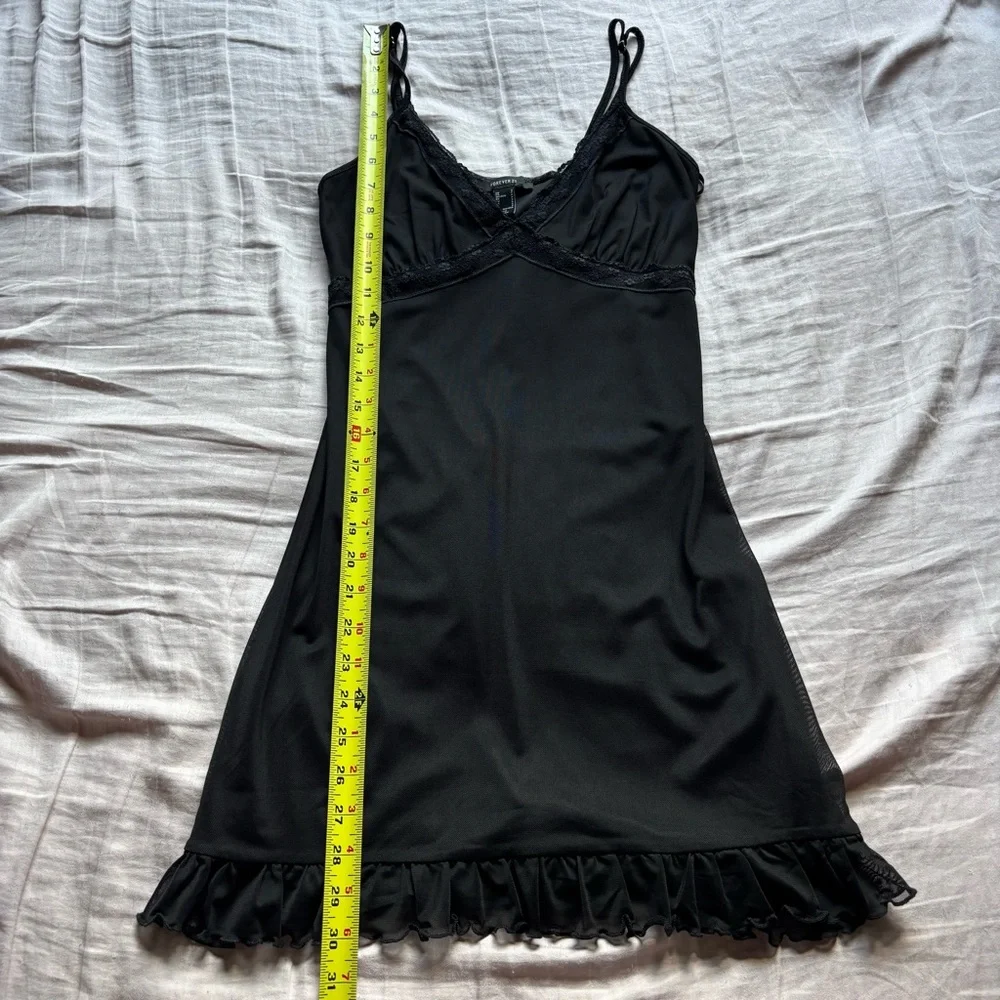 NWOT Forever 21 Black Ruffle Hem Slip Dress - Picture 5 of 5